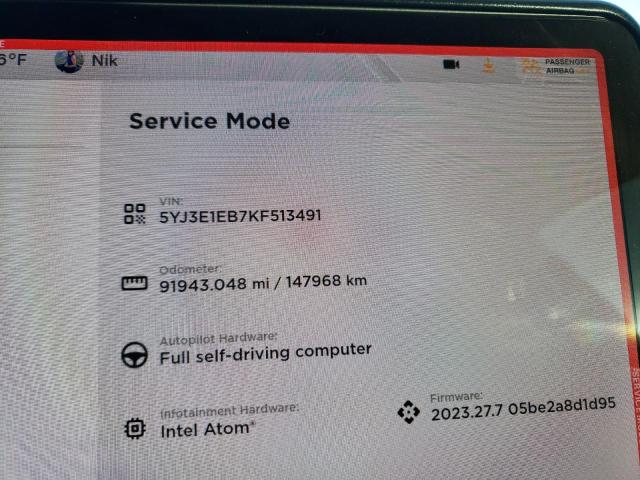 5YJ3E1EB7KF513491 Tesla MODEL 3