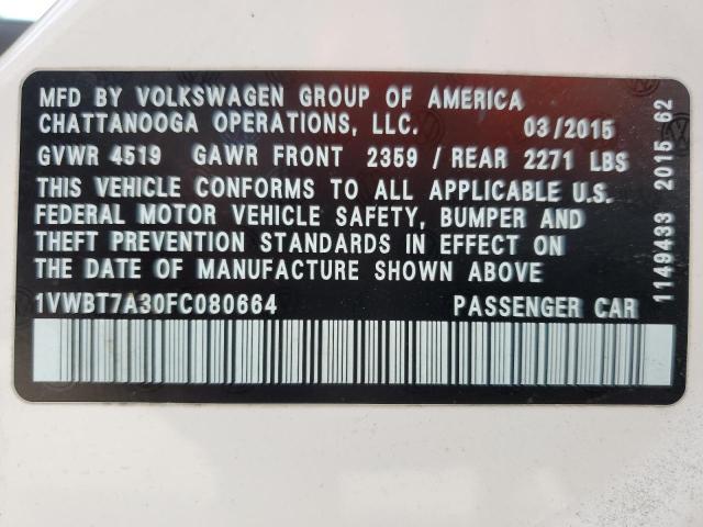 1VWBT7A30FC080664 Volkswagen PASSAT SE