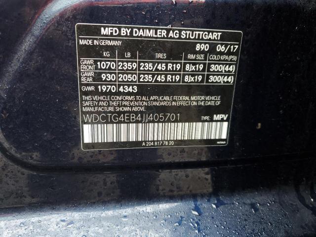 WDCTG4EB4JJ405701 Mercedes-Benz GLA 250