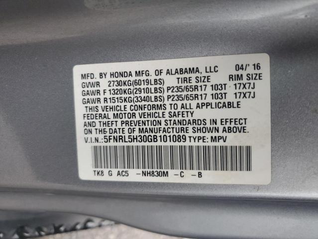 5FNRL5H30GB101089 Honda ODYSSEY SE