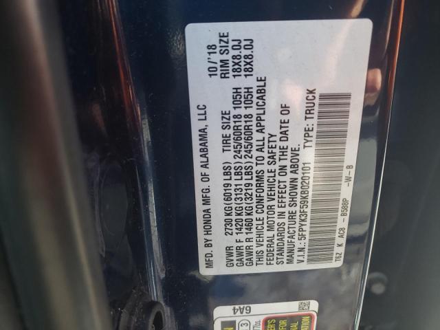 5FPYK3F59KB020101 Honda Ridgeline Rtl