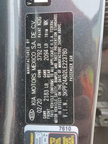 3KPF24AD2LE223780 KIA FORTE FE