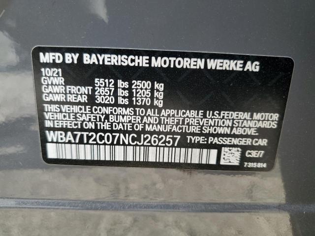 WBA7T2C07NCJ26257 BMW 2022