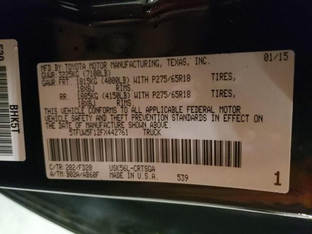 Toyota Tundra Double Cab Sr/sr5 2015 5TFUW5F12FX442761 Image 12