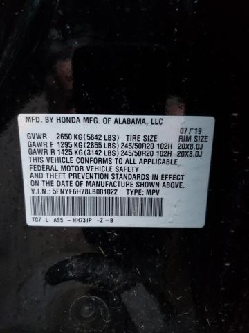 5FNYF6H78LB001022 Honda Pilot Black