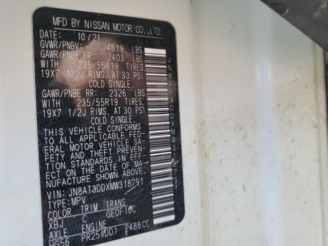JN8AT3DDXMW318791 Nissan Rogue Platinum