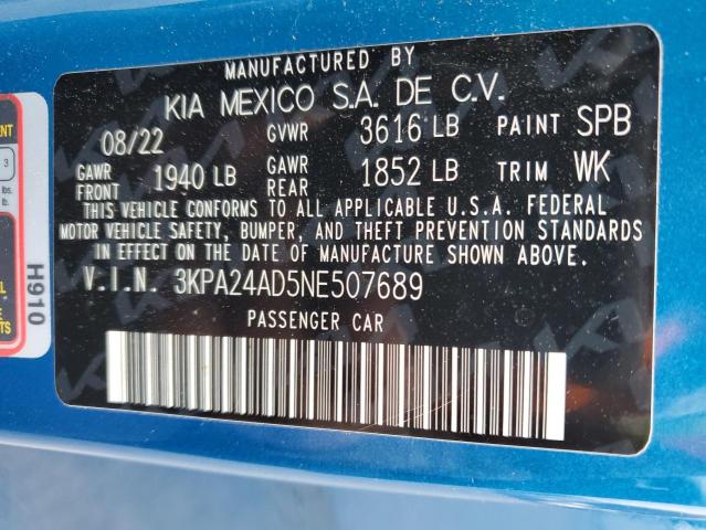 3KPA24AD5NE507689 KIA RIO LX