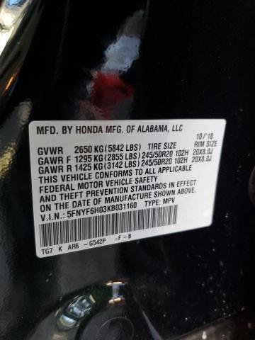 5FNYF6H03KB031160 Honda Pilot Elite
