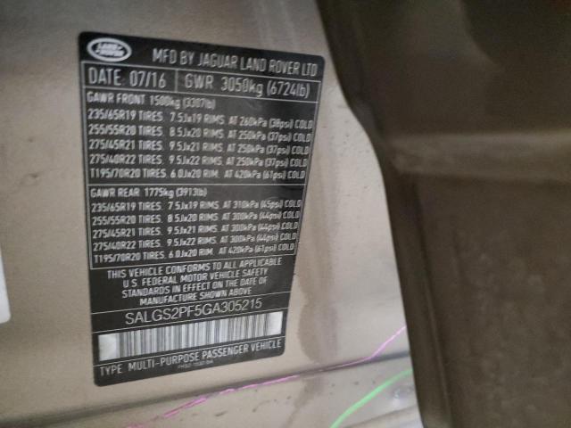 SALGS2PF5GA305215 Land Rover Range Rover Hse