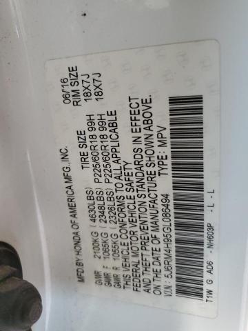5J6RM4H95GL086494 Honda Cr-v Touring