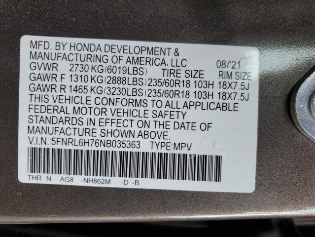 5FNRL6H76NB035363 Honda ODYSSEY EXL