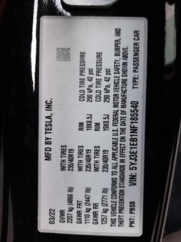 5YJ3E1EB1NF185540 Tesla MODEL 3