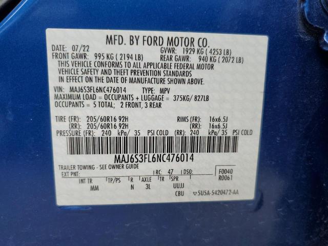 MAJ6S3FL6NC476014 Ford ECOSPORT S