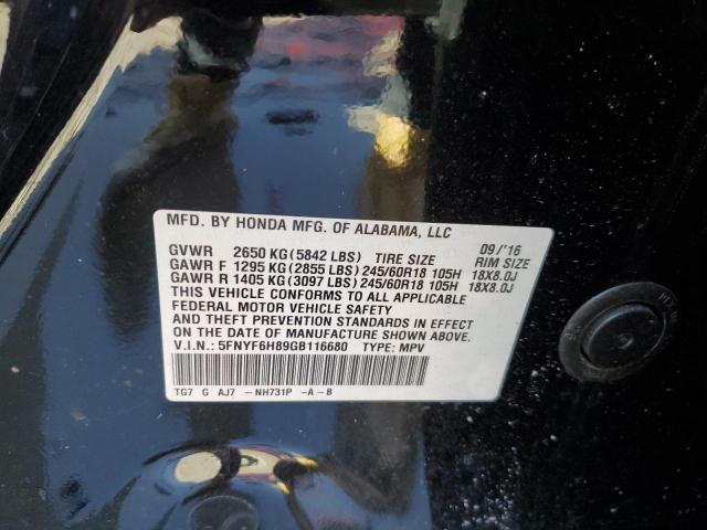5FNYF6H89GB116680 Honda PILOT EXL