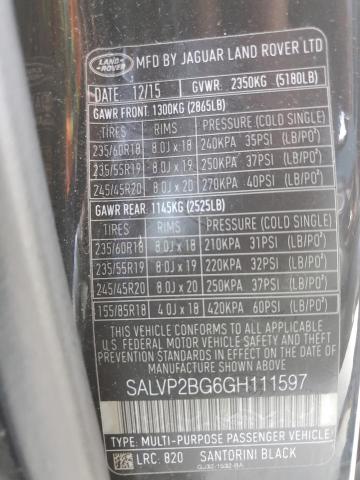 SALVP2BG6GH111597 Land Rover Range Rover Evoque Se