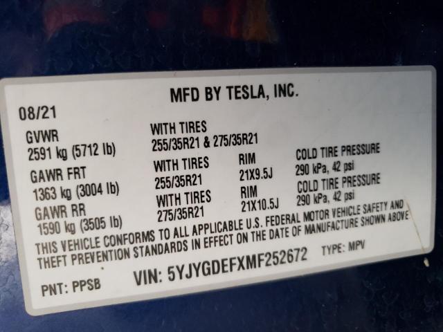 5YJYGDEFXMF252672 Tesla Model Y