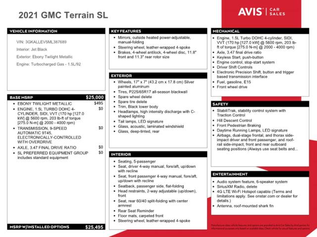 3GKALLEV5ML387689 GMC TERRAIN SL