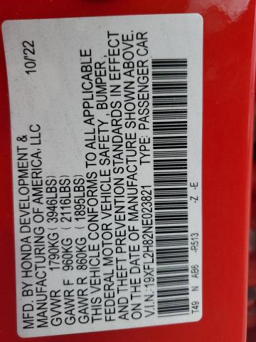19XFL2H82NE023821 Honda Civic Sport