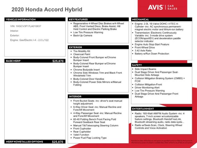 1HGCV3F17LA010637 Honda ACCORD HYBRID