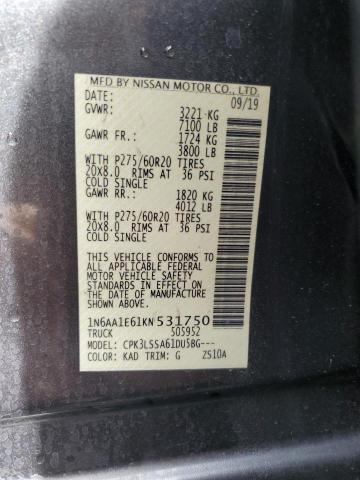 1N6AA1E61KN531750 Nissan Titan Platinum Reserve