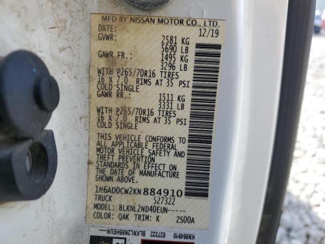 1N6AD0CW2KN884910 Nissan Frontier Sv