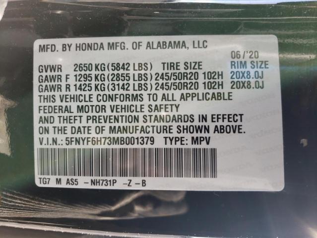 5FNYF6H73MB001379 Honda Pilot Black