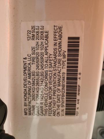 5FNYF6H23NB104419 Honda PILOT SE