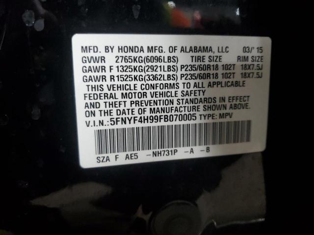 5FNYF4H99FB070005 Honda Pilot Touring