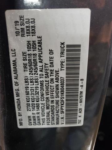 5FPYK3F51KB048037 Honda Ridgeline Rtl