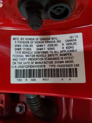 2HGFC2F83KH535978 Honda Civic Sport