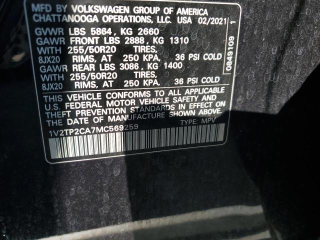 1V2TP2CA7MC569259 Volkswagen Atlas Sel Premium