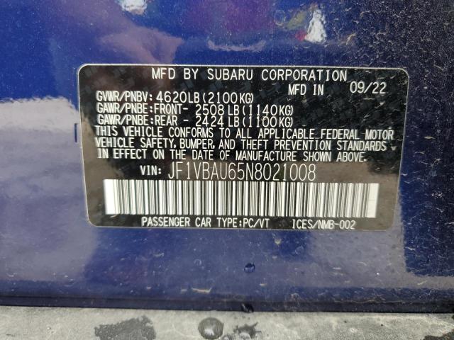 JF1VBAU65N8021008 Subaru WRX GT
