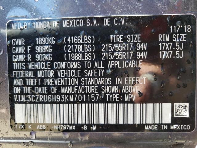3CZRU6H93KM701157 Honda Hr-v Touring