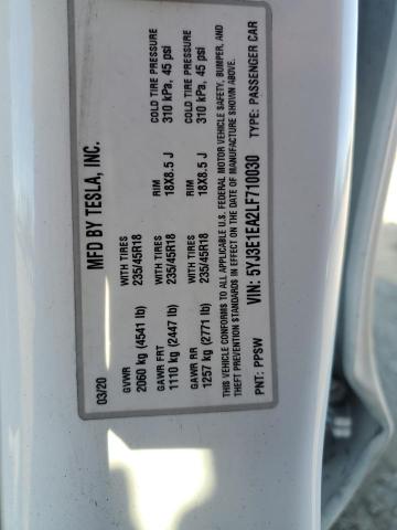 5YJ3E1EA2LF710030 Tesla MODEL 3