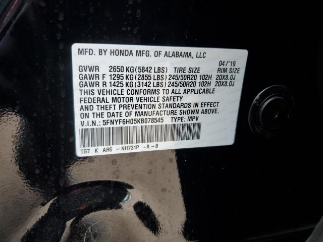 5FNYF6H05KB078545 Honda Pilot Elite