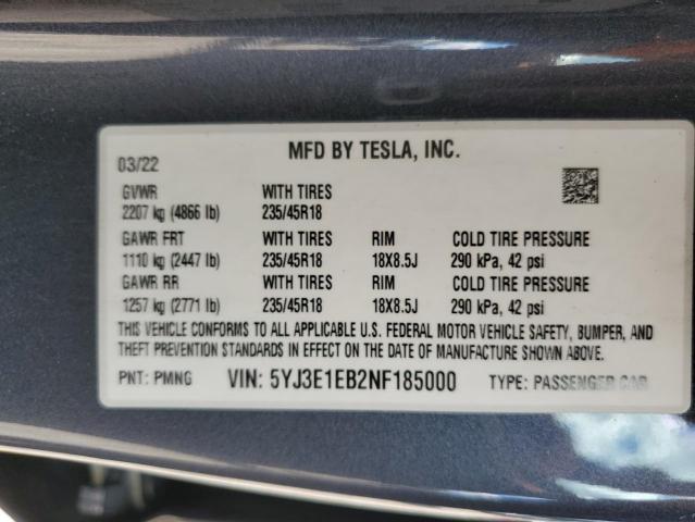 5YJ3E1EB2NF185000 Tesla MODEL 3