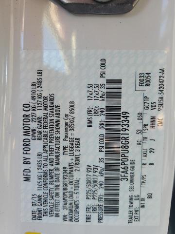 3FA6P0PU8GR193349 Ford Fusion Se Phev
