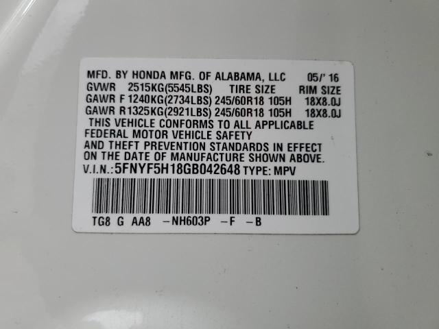 5FNYF5H18GB042648 Honda PILOT LX