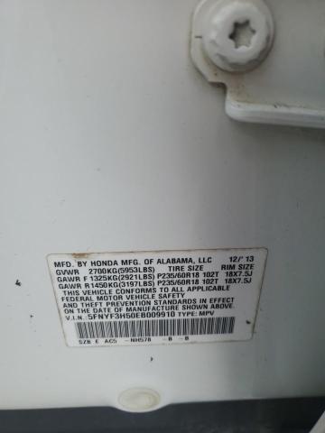 5FNYF3H50EB009910 Honda PILOT EXL
