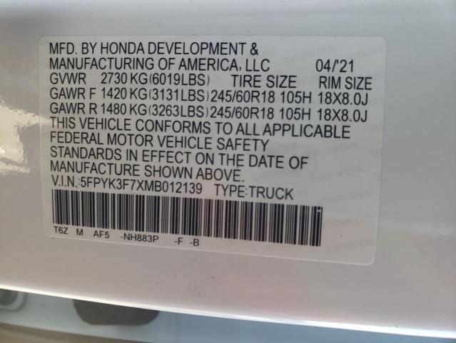 5FPYK3F7XMB012139 Honda Ridgeline Rtl