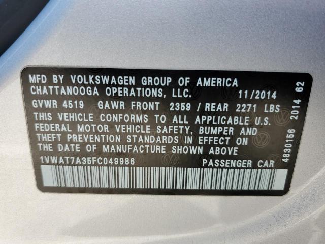 1VWAT7A35FC049986 Volkswagen PASSAT S