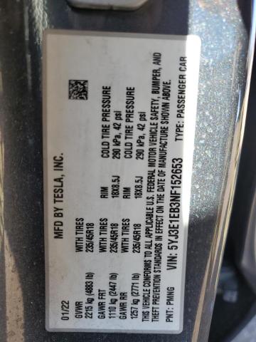 5YJ3E1EB3NF152653 Tesla MODEL 3