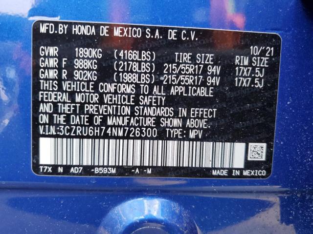 3CZRU6H74NM726300 Honda Hr-v Exl