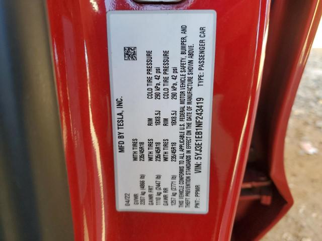 5YJ3E1EB1NF243419 Tesla MODEL 3