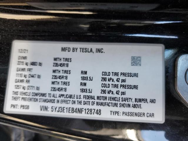 5YJ3E1EB4NF128748 Tesla MODEL 3