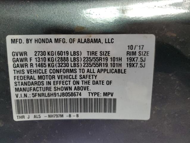 5FNRL6H91JB058674 Honda Odyssey Elite