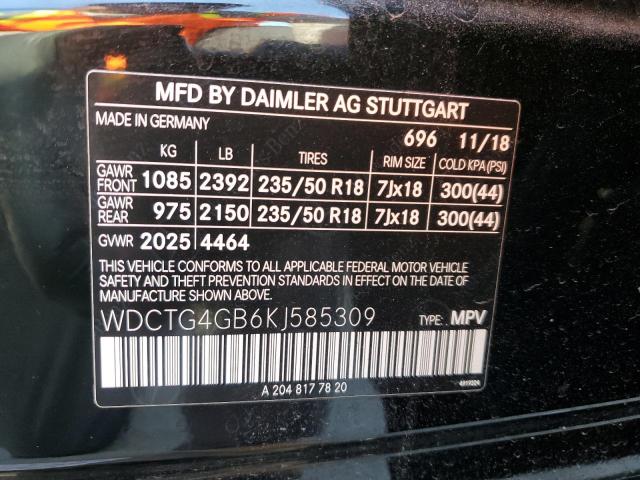 WDCTG4GB6KJ585309 Mercedes-Benz Gla 250 4matic