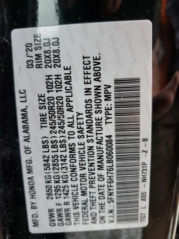 5FNYF6H76LB060084 Honda Pilot Black