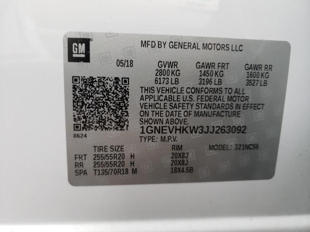 1GNEVHKW3JJ263092 Chevrolet Traverse Lt