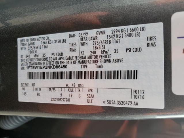 1FTEW1EP2NKD86450 Ford F150 Supercrew